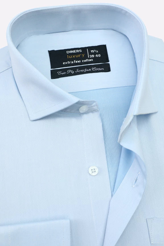 Sky Blue Twill Textured Formal Shirt - Image 2