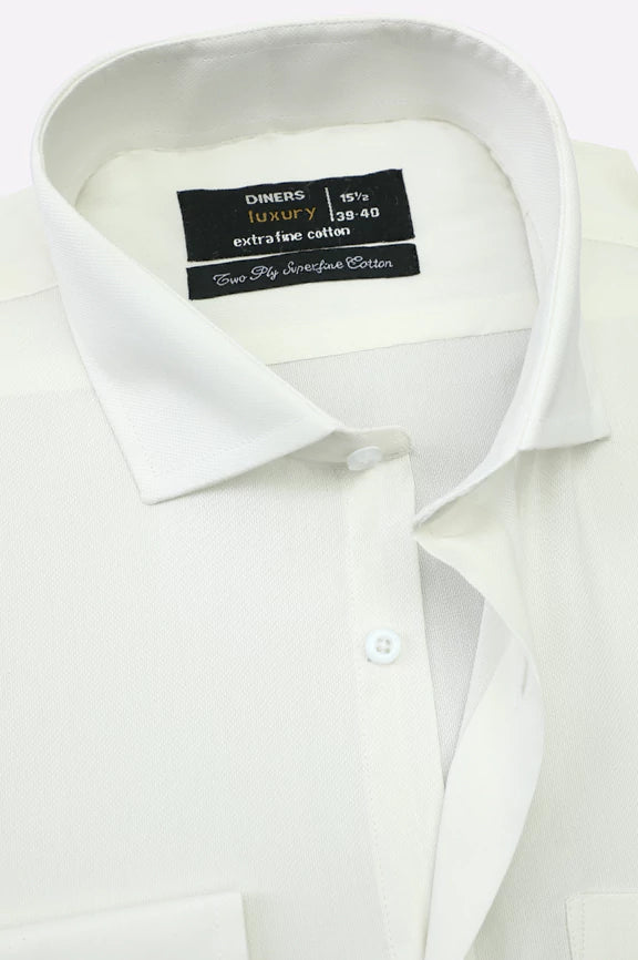 Off White Self Textured Formal Shirt - Image 2