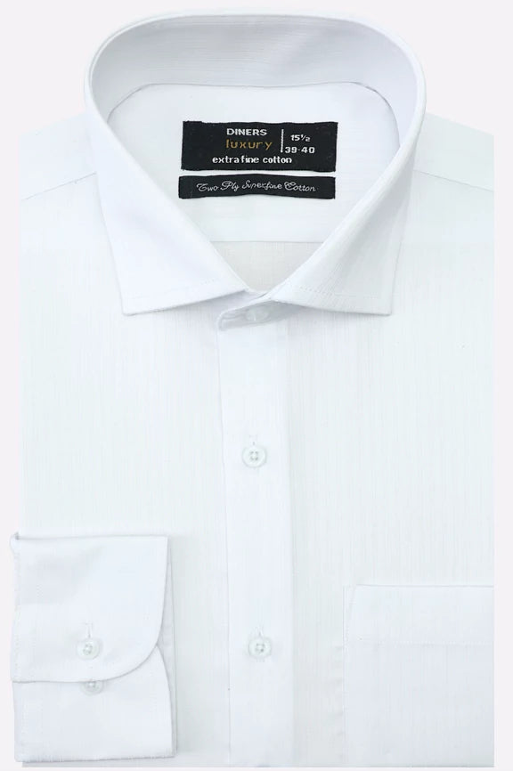 White Self Stripes Formal Shirt