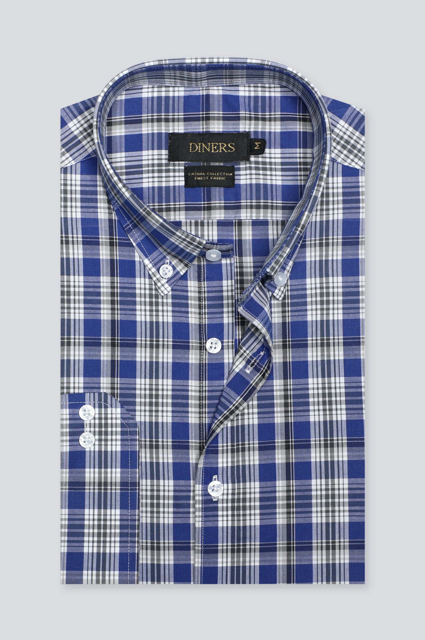 Royal Blue Tattersall Check Casual Shirt - Image 3