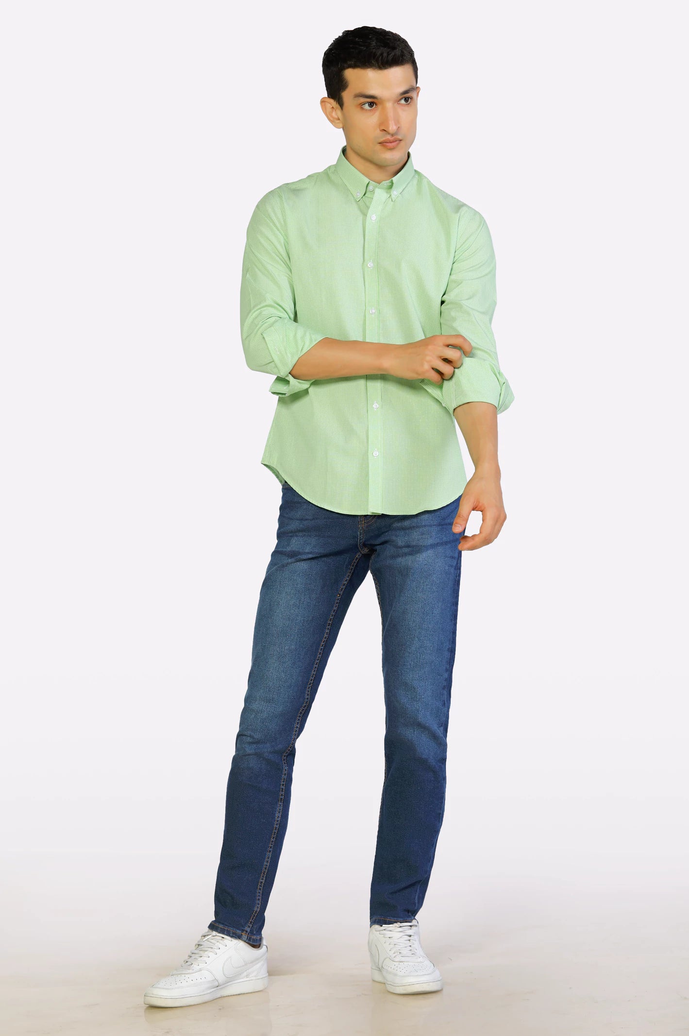 Light Green Mini-Check Casual Shirt - Image 2