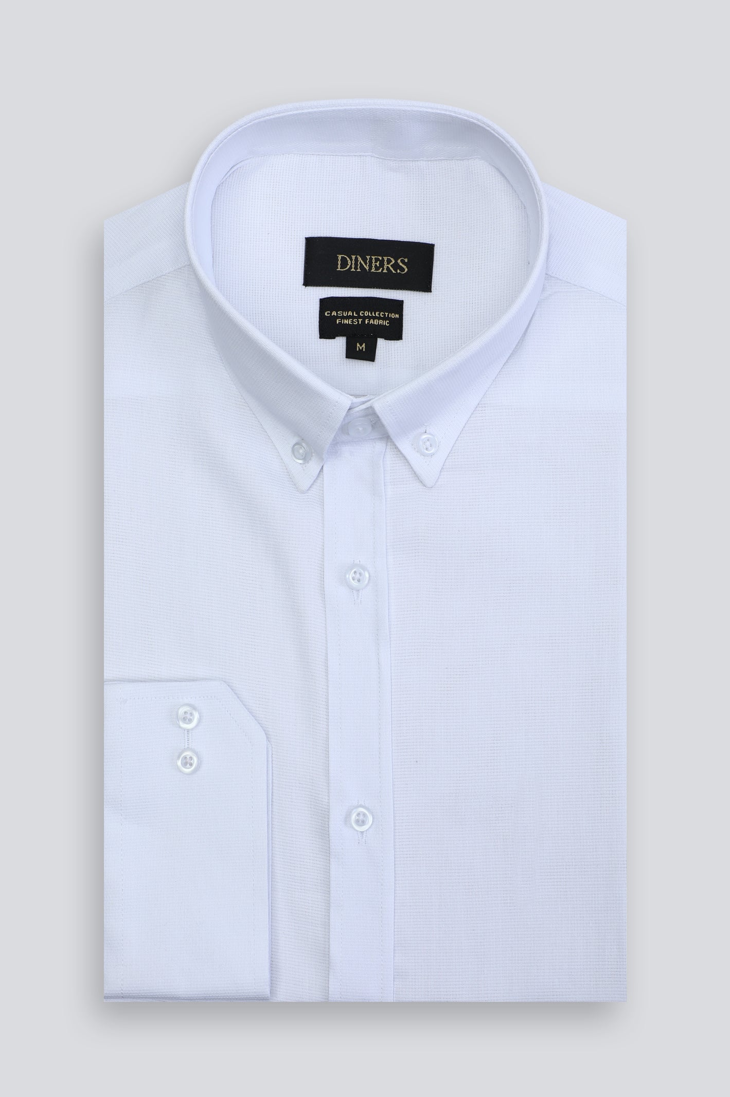 White Pinpoint Textured Casual Shirt