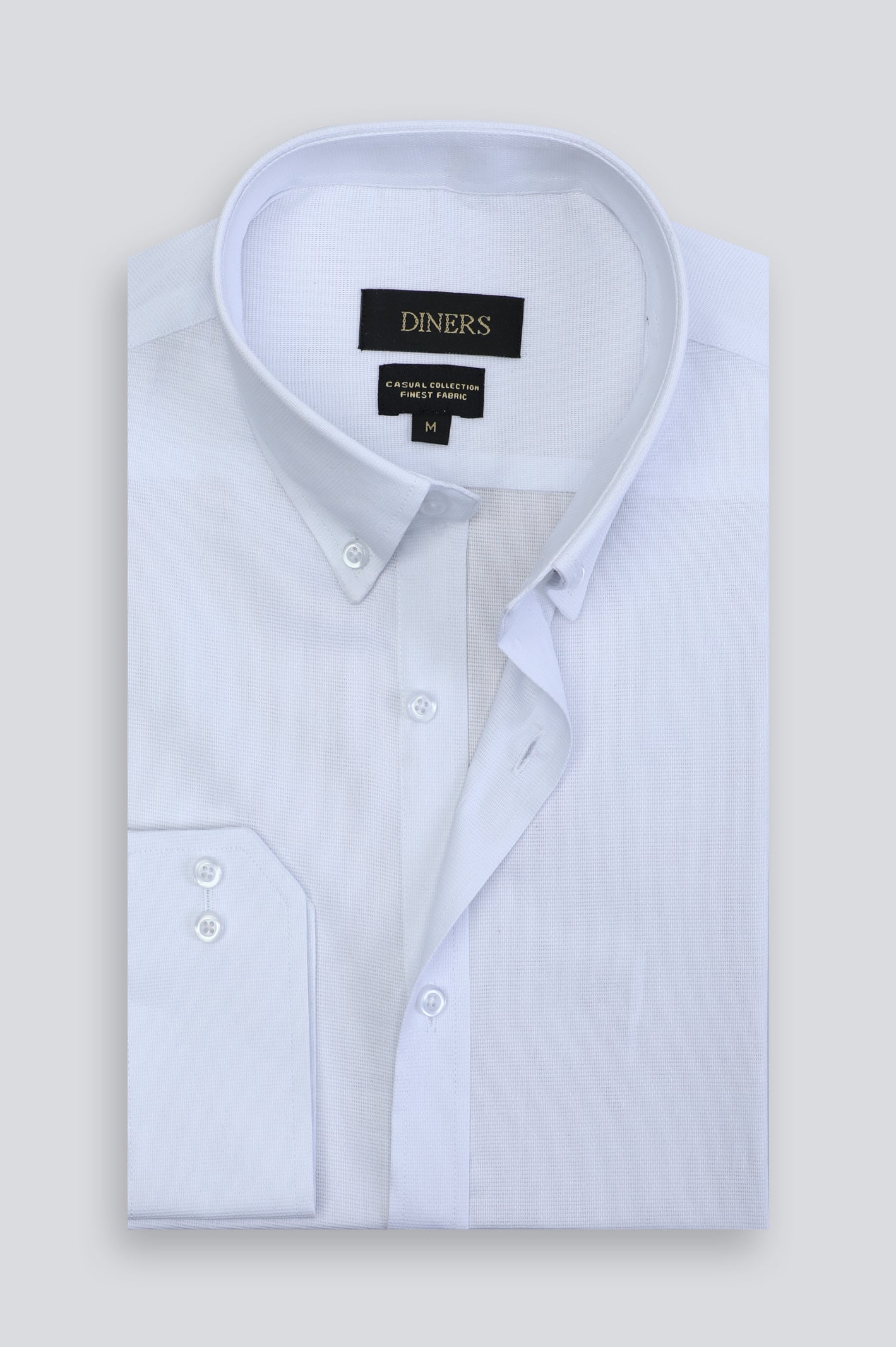 White Pinpoint Textured Casual Shirt - Image 4