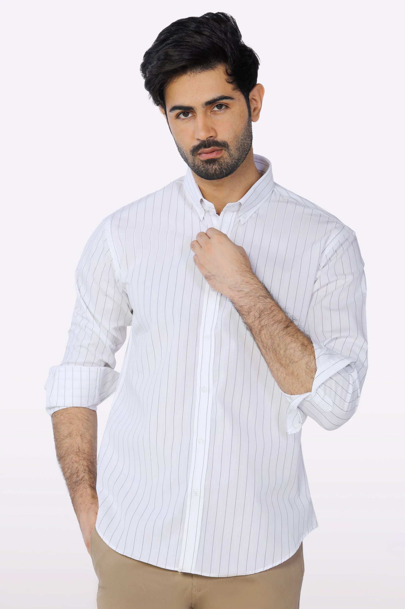 White Pinstripe Casual Shirt