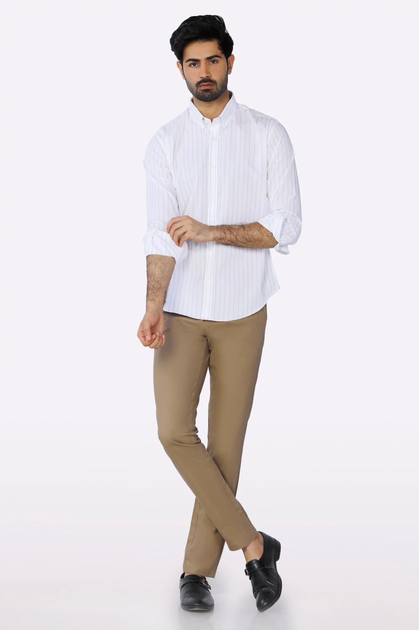 White Pinstripe Casual Shirt - Image 2