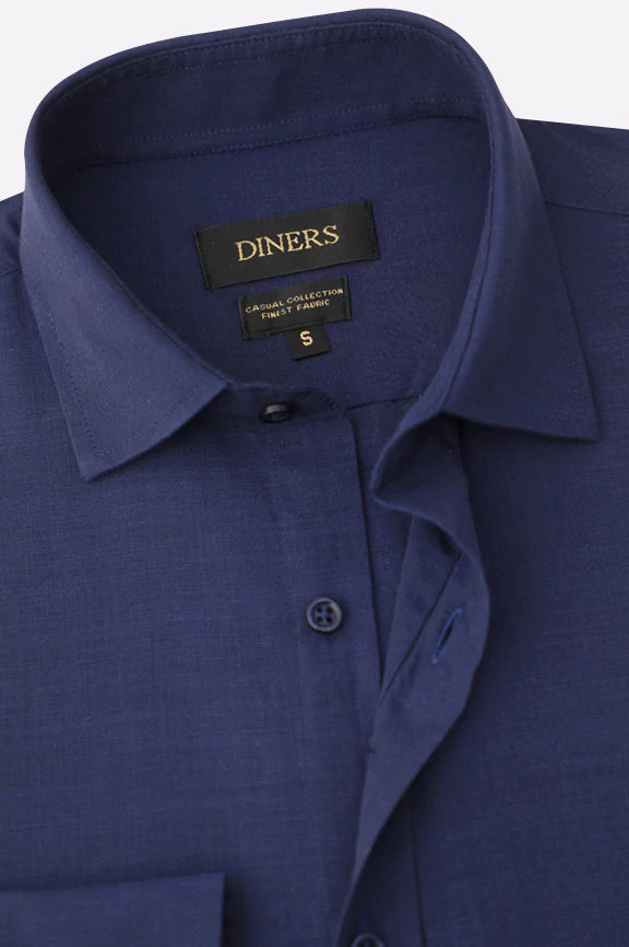 Navy Blue Self Textured Casual Shirt - Image 2