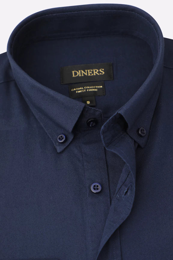 Navy Blue Self Textured Casual Shirt - Image 2
