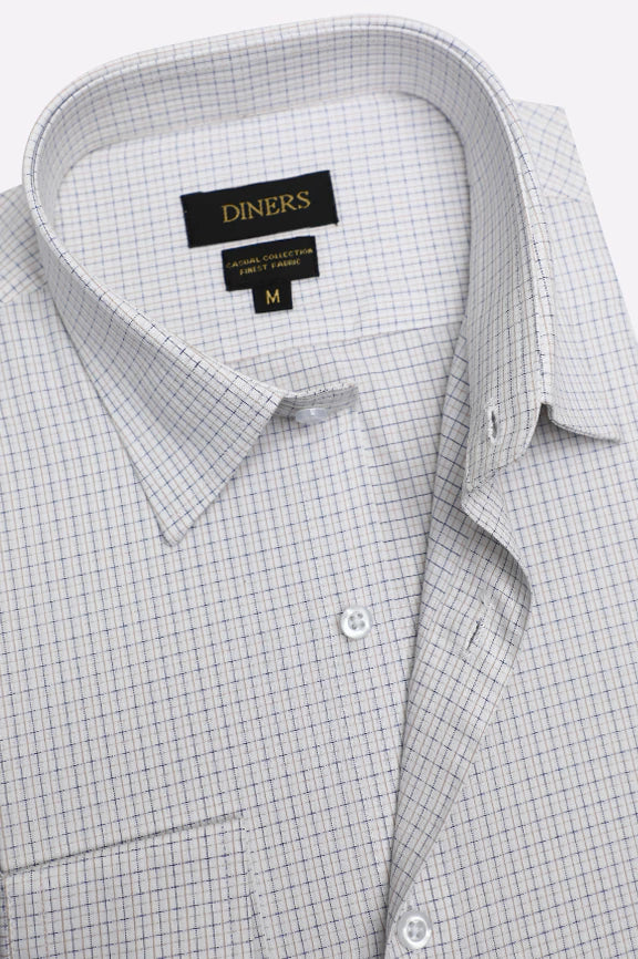 White Micro Check Casual Shirt - Image 2