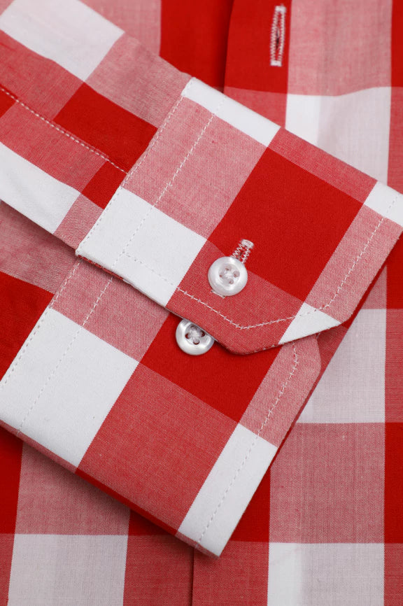 Red Gingham Check Casual Shirt - Image 3
