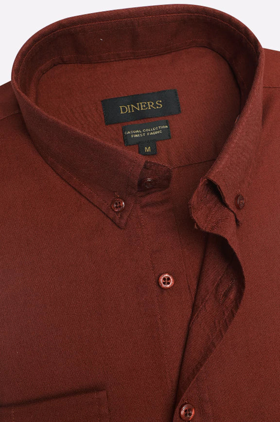 Rust Self Textured Casual Shirt - Image 2