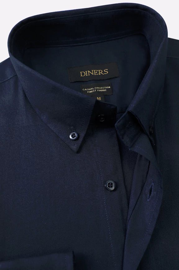 Navy Blue Self Textured Casual Shirt - Image 2