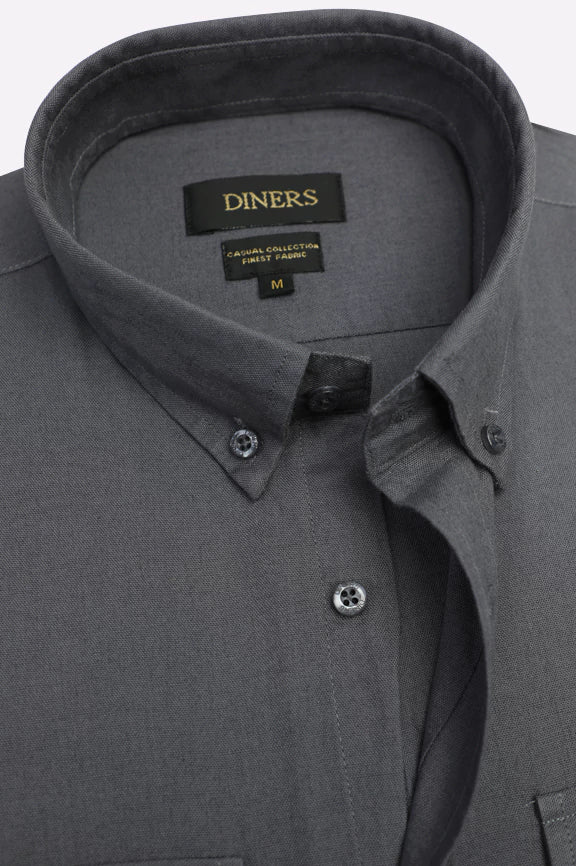 Dark Grey Self Textured Casual Shirt - Image 2
