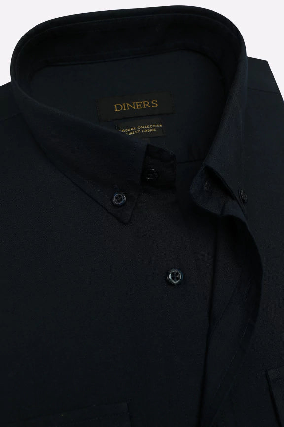 Navy Blue Self Textured Casual Shirt - Image 2