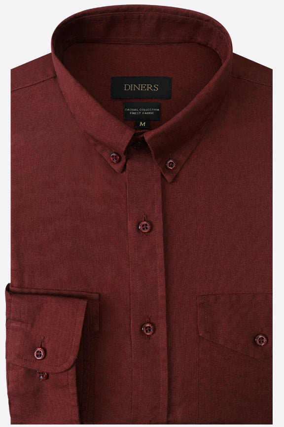 Rust Plain Textured Casual Shirt