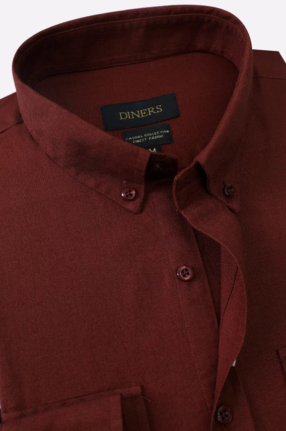 Rust Plain Textured Casual Shirt - Image 2