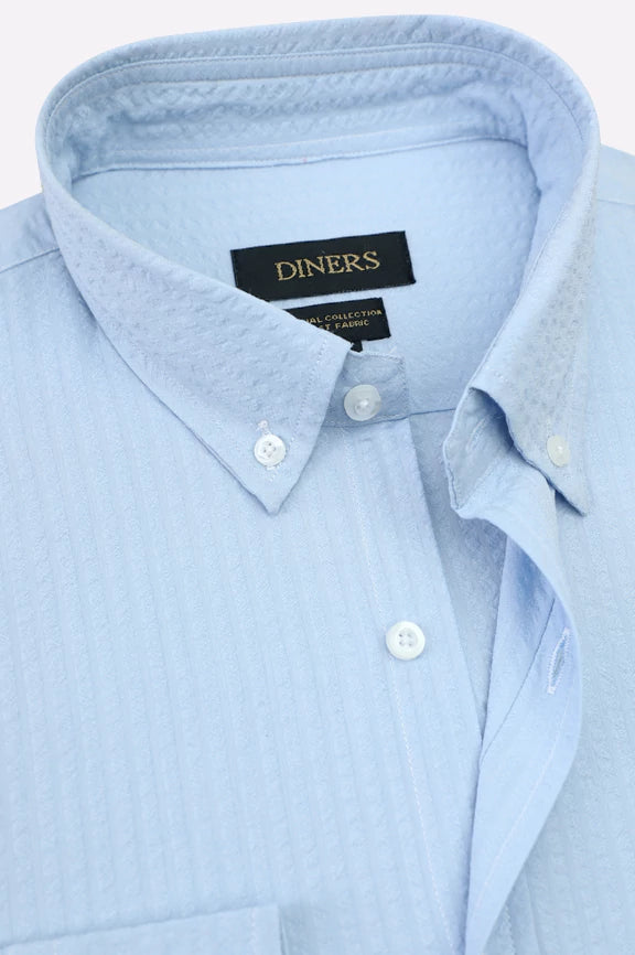 Blue Self Stripes Casual Shirt - Image 2