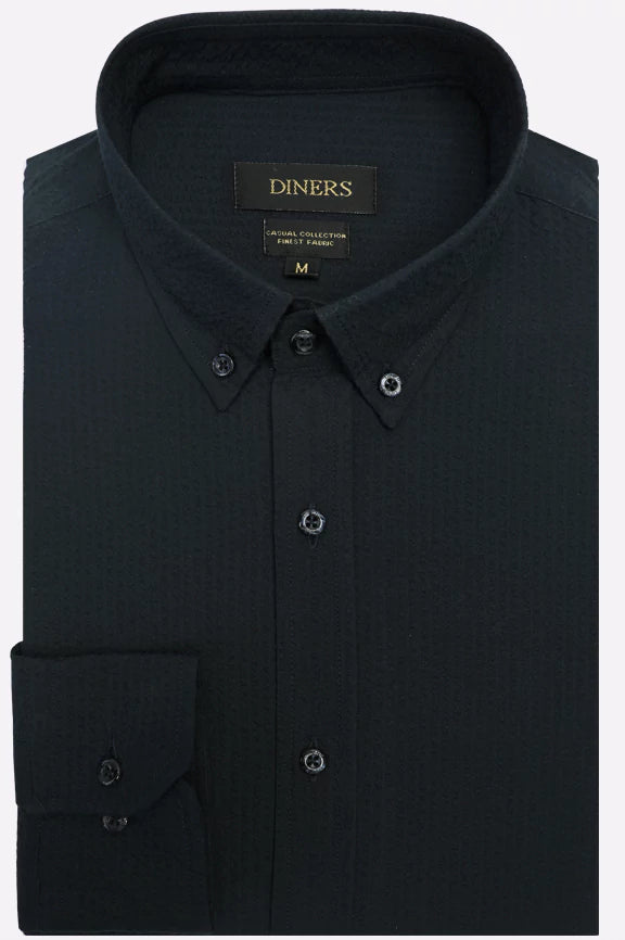 Navy Blue Self Textured Casual Shirt