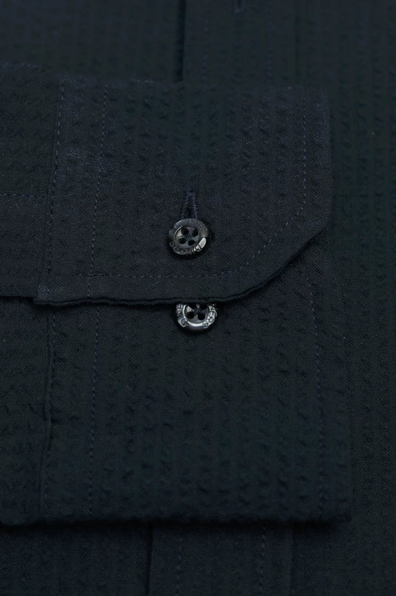 Navy Blue Self Textured Casual Shirt - Image 3