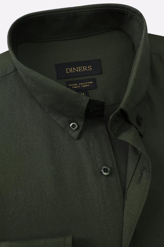 Olive Self Textured Casual Shirt - Image 2