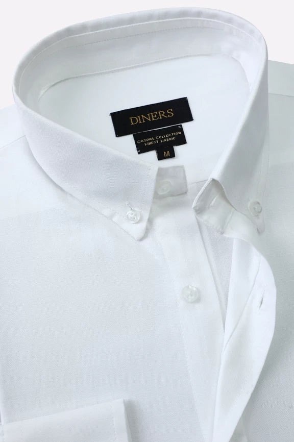White Self Textured Casual Shirt - Image 2