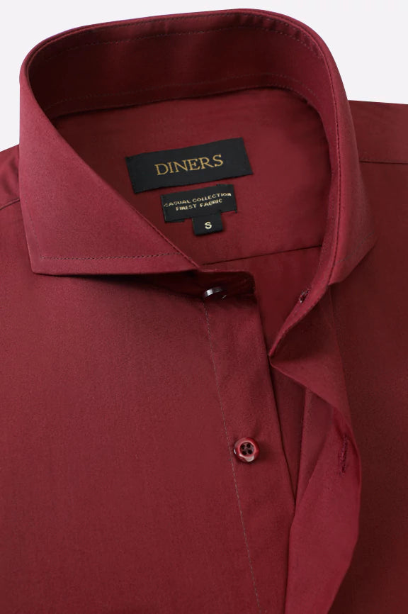 Maroon Plain Textured Casual Shirt - Image 2