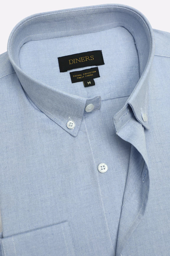 Sky Blue Plain Casual Shirt - Image 2