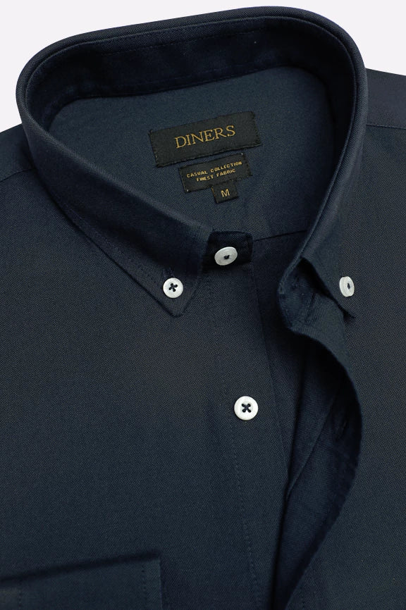 Navy Blue Plain Casual Shirt - Image 2