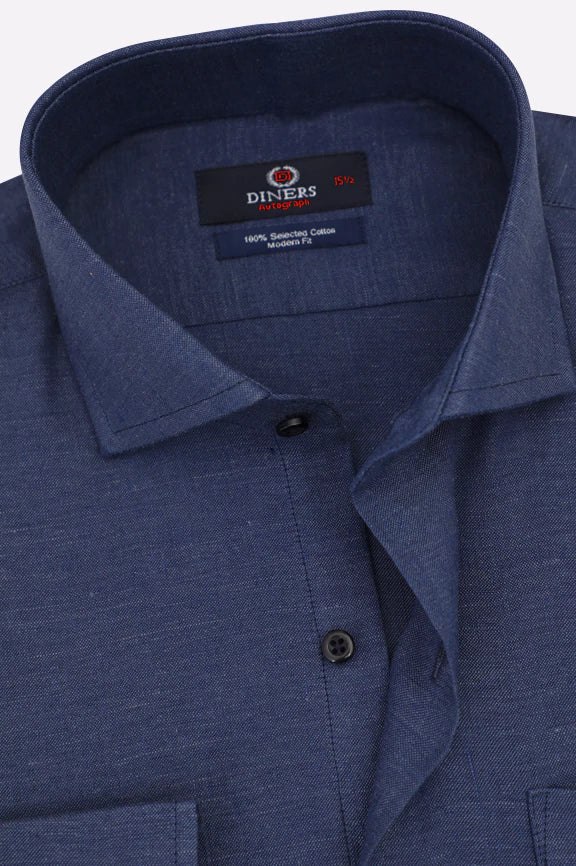 Navy Blue Self Textured Formal Shirt - Image 2