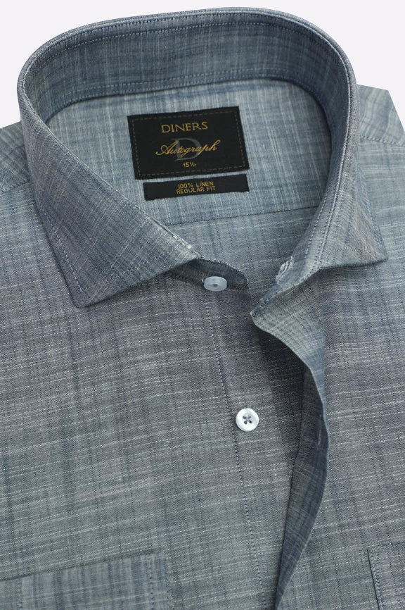 Dark Blue Formal Autograph Linen Shirt - Image 2