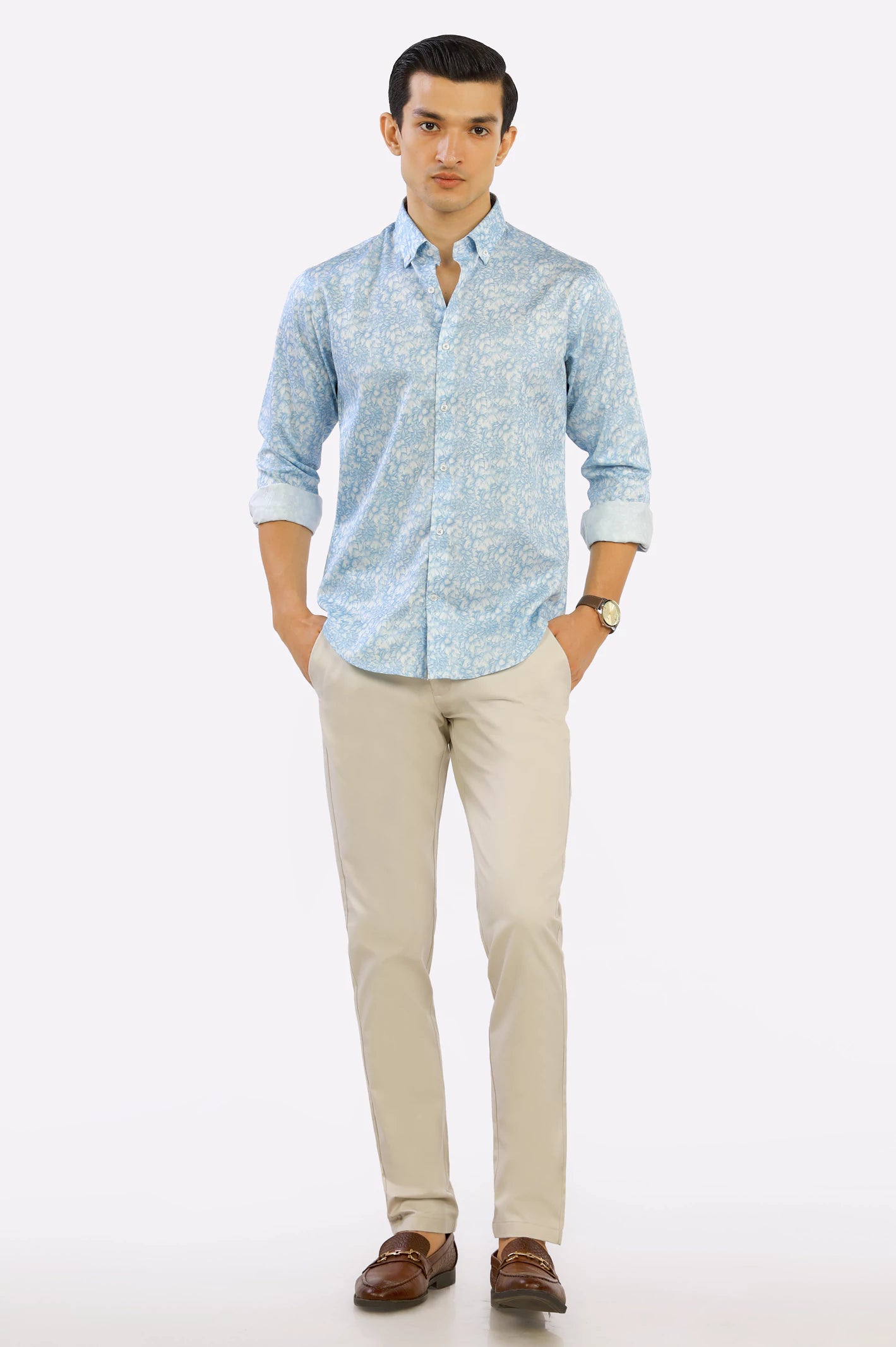 Light Blue Printed Casual Milano Shirt - Image 2
