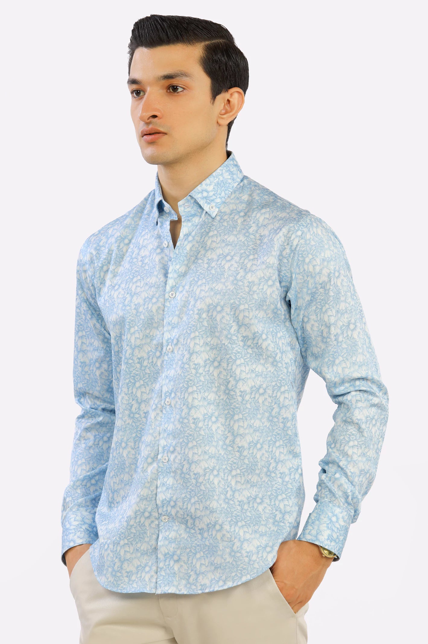Light Blue Printed Casual Milano Shirt - Image 3