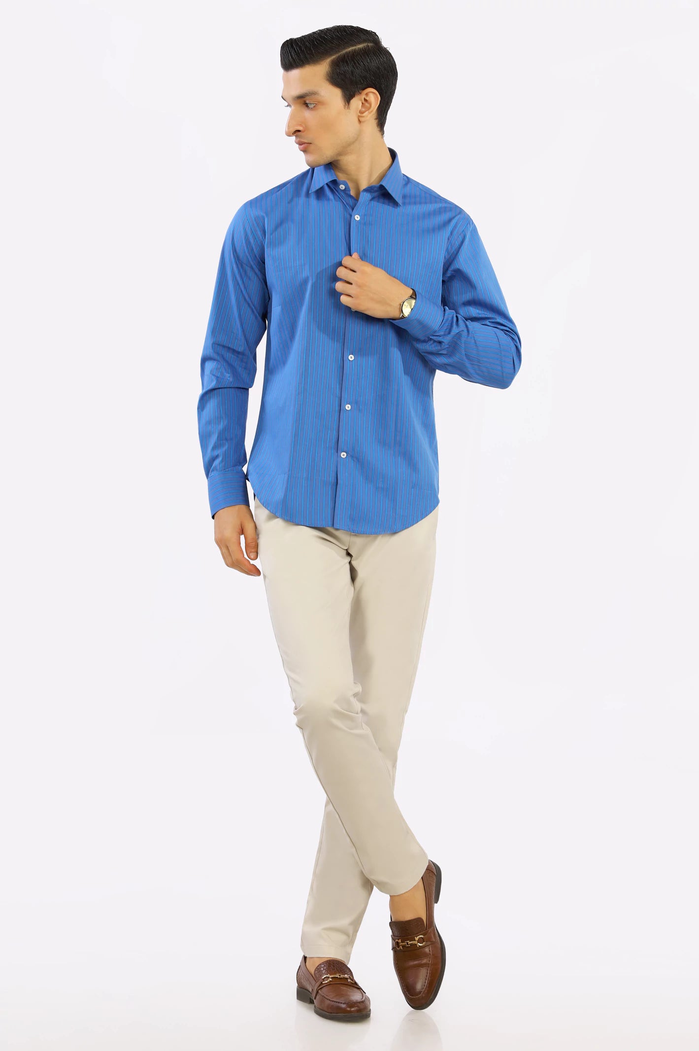 Royal Blue Pinstripe Casual Milano Shirt - Image 2