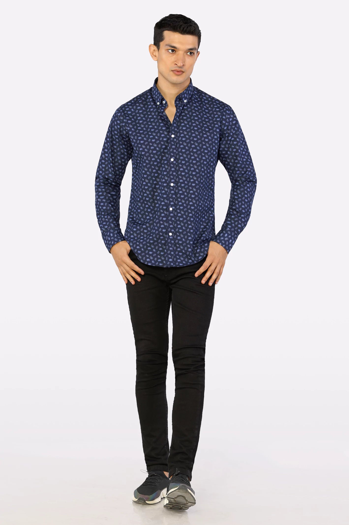 Blue Paisley Printed Casual Shirt - Image 2