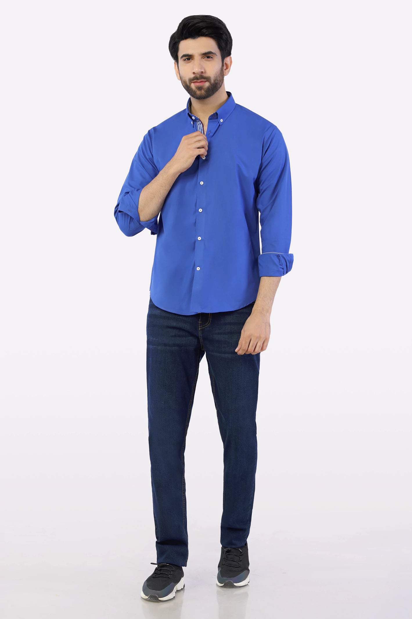 Royal Blue Plain Casual Shirt - Image 2