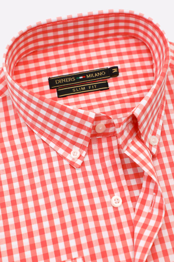 Peach Gingham Check Casual Shirt - Image 2
