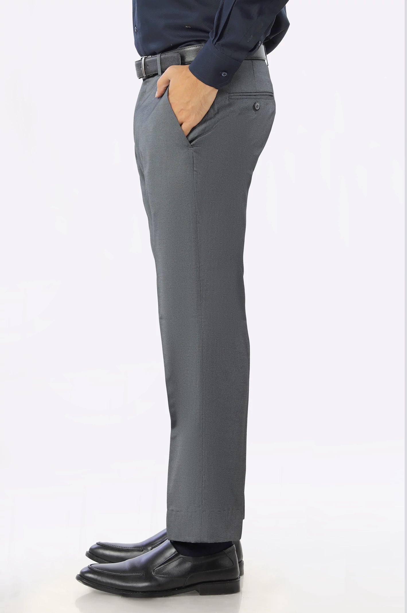Grey Wash & Wear Smart Fit Trouser - Image 3