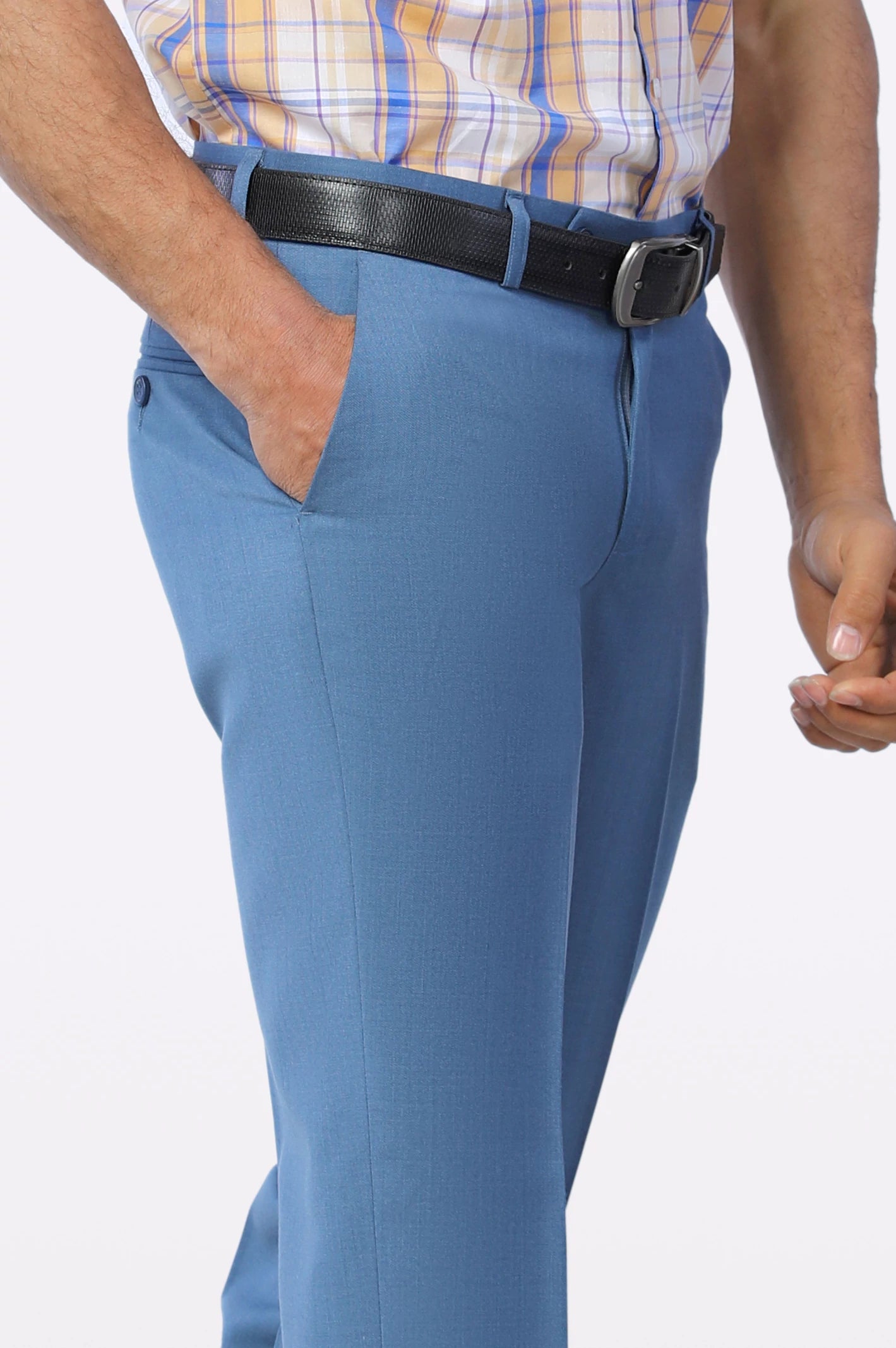 Light Blue Wash & Wear Smart Fit Trouser - Image 2