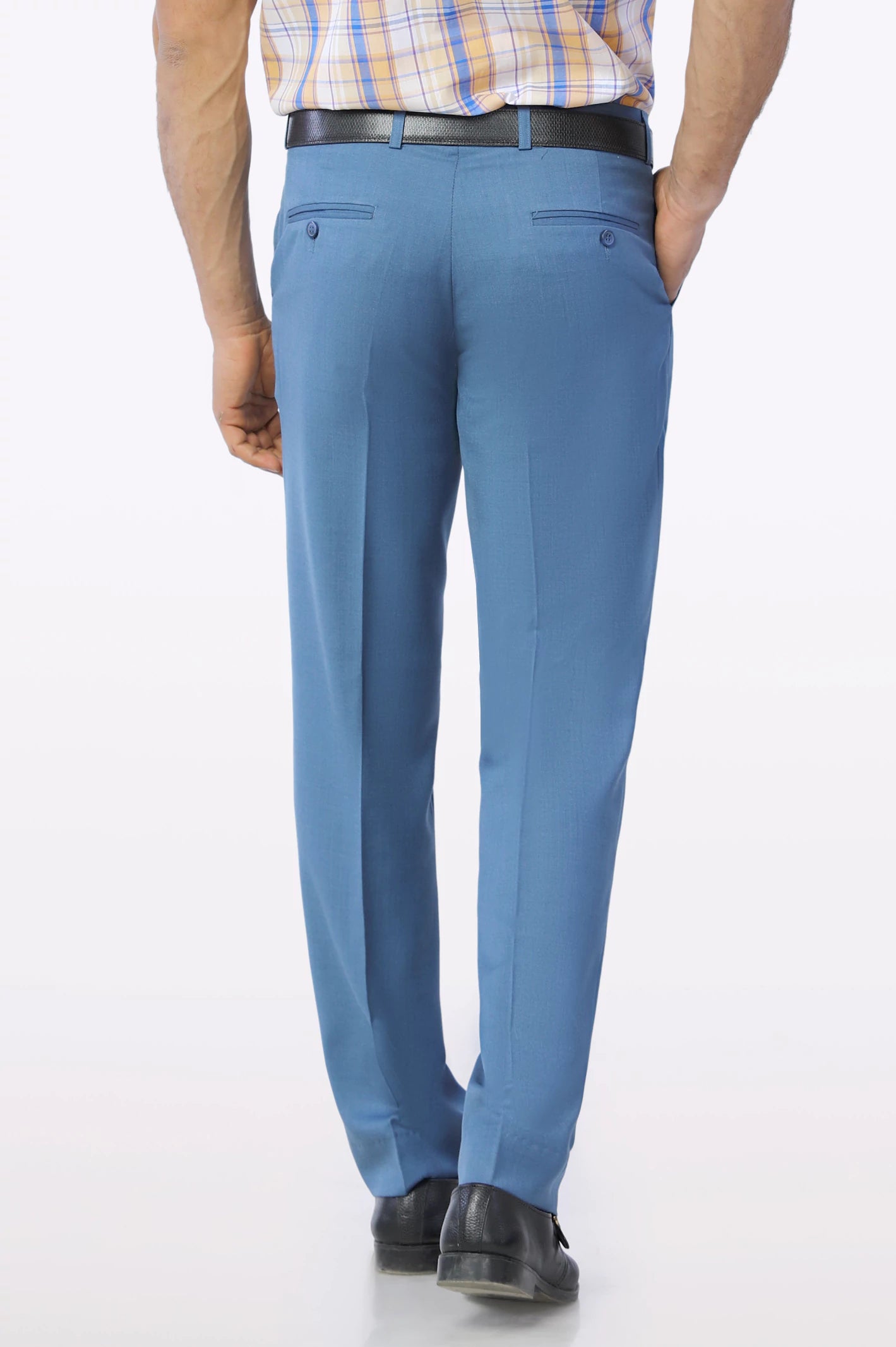 Light Blue Wash & Wear Smart Fit Trouser - Image 3