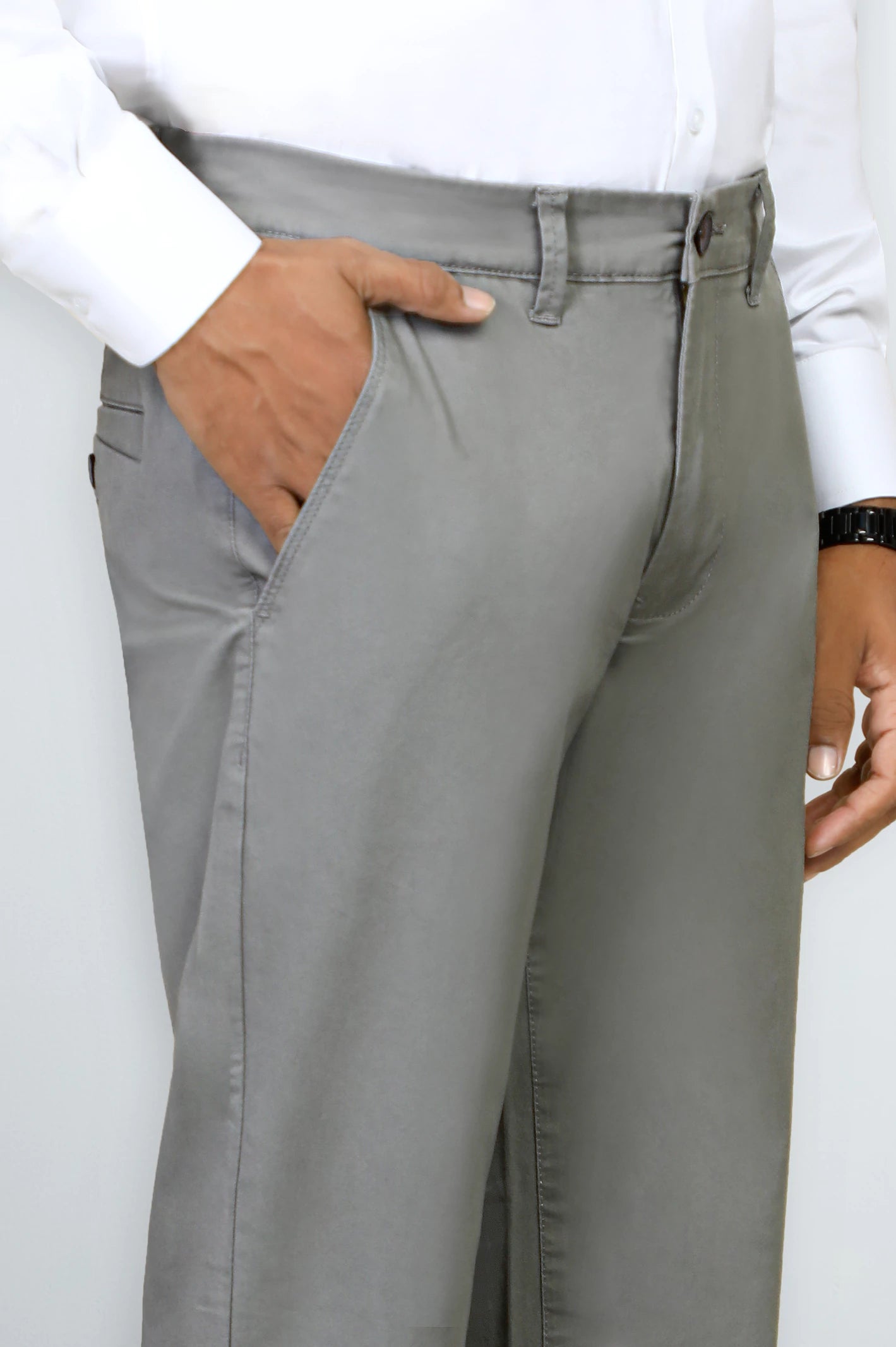Dark Grey Smart Fit Cotton Pants - Image 2