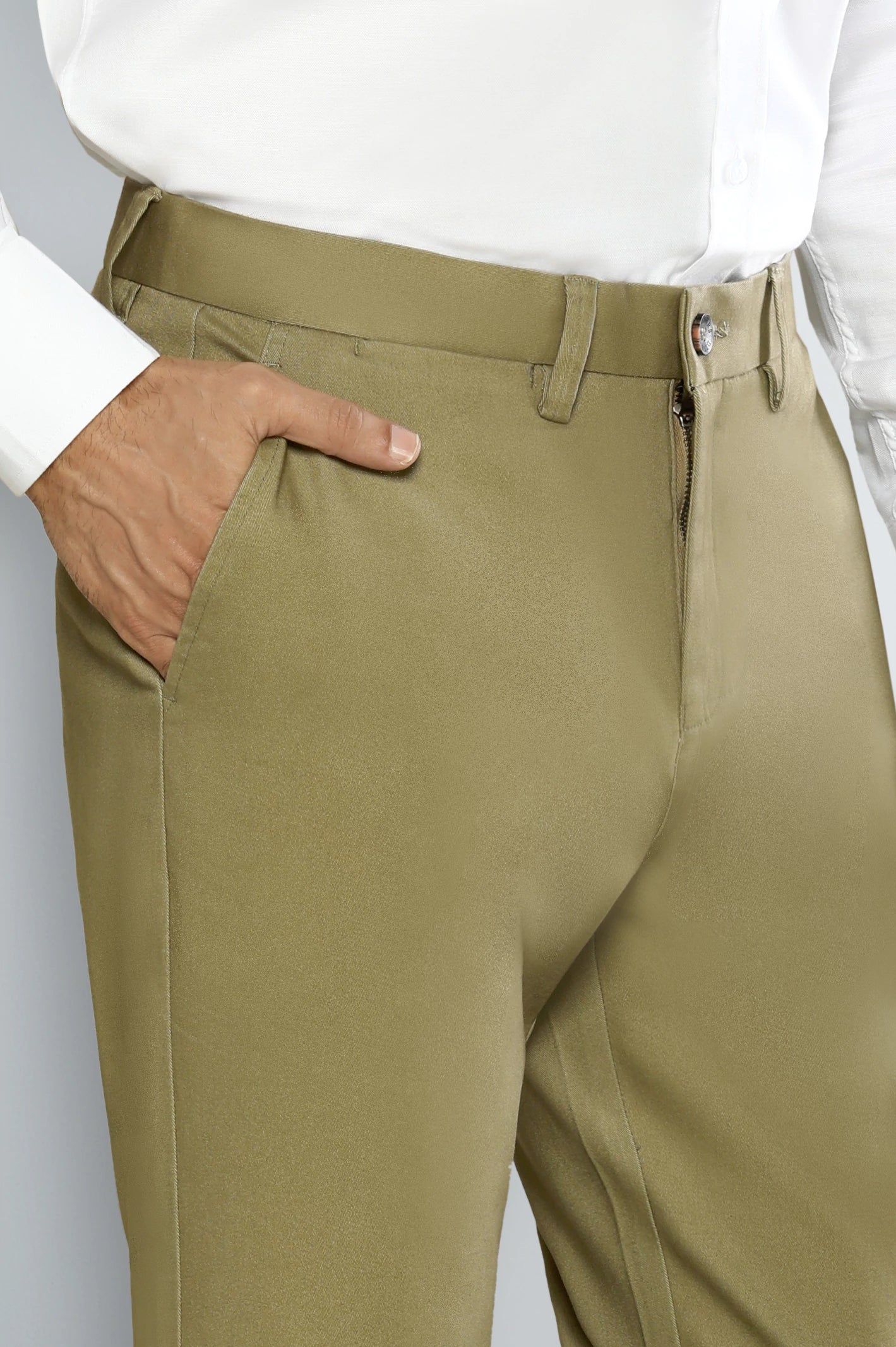 Light Khaki Regular Fit Cotton Chino - Image 2