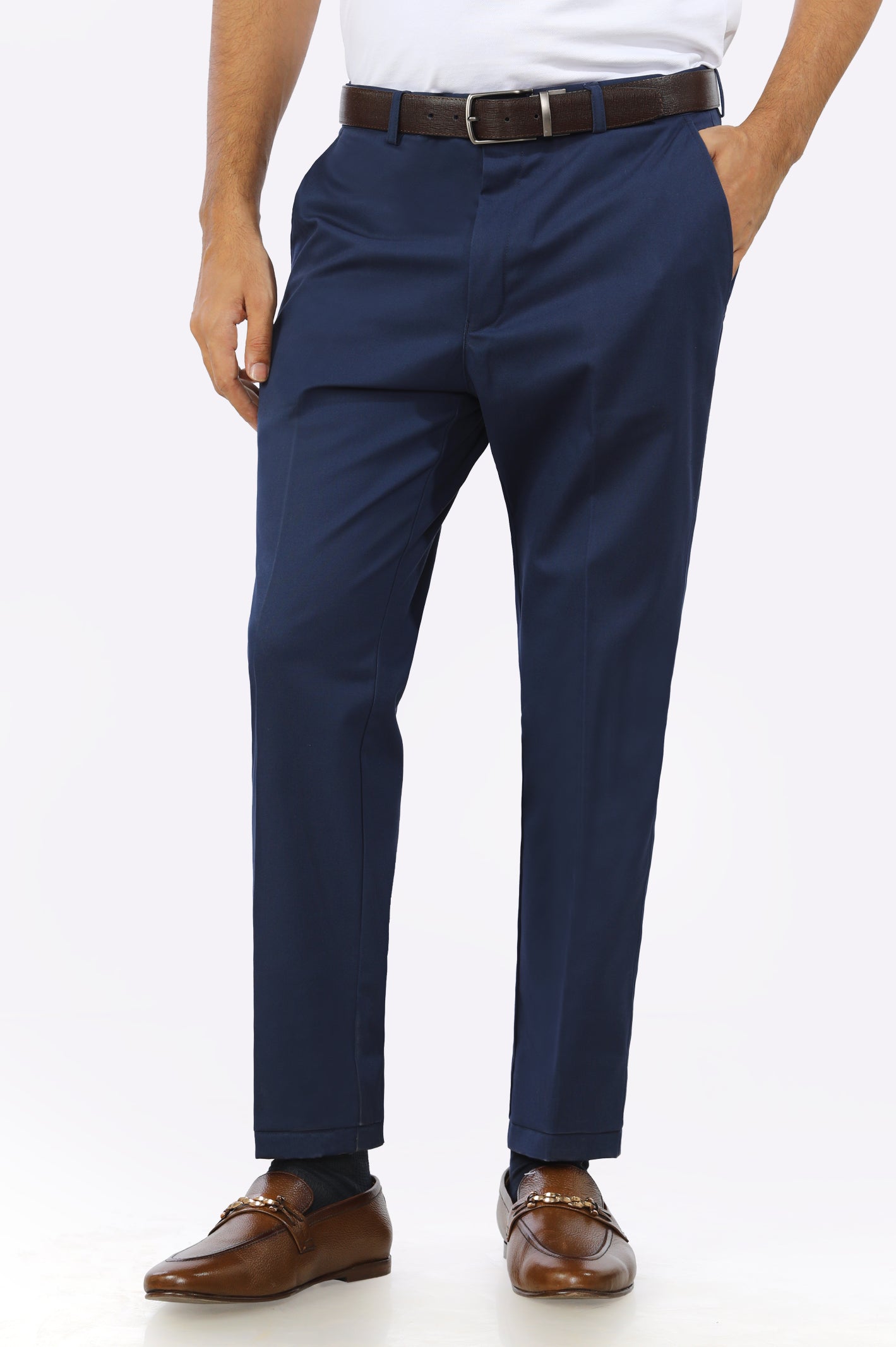 Navy Blue Cotton Regular Fit Trouser