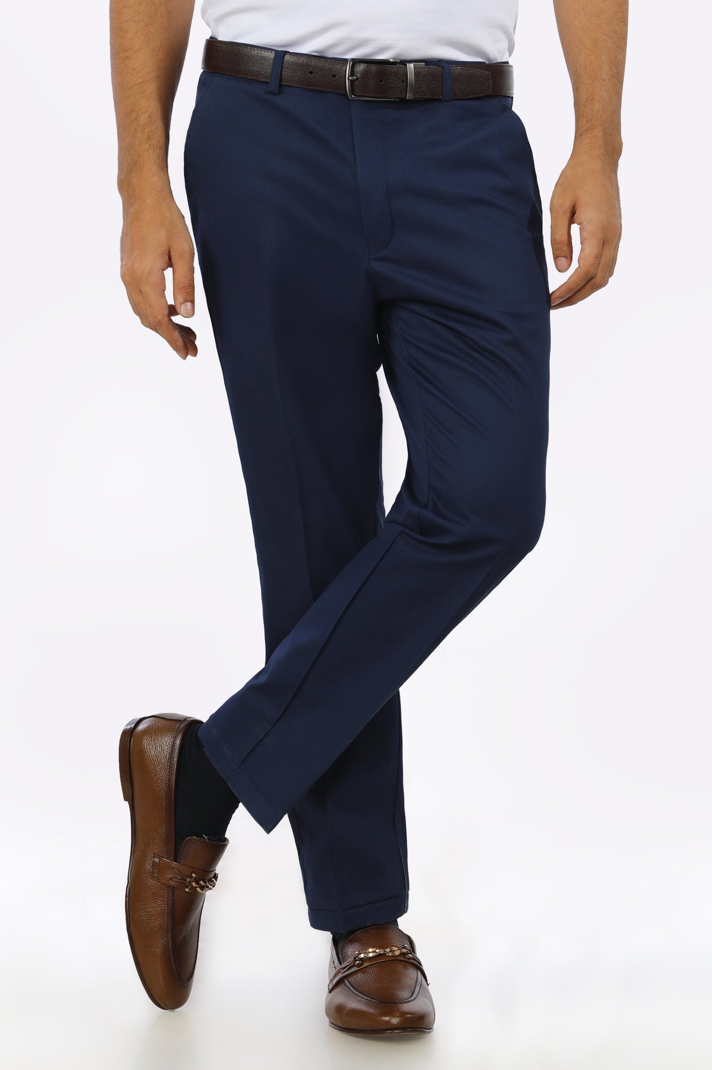 Navy Blue Cotton Regular Fit Trouser - Image 3
