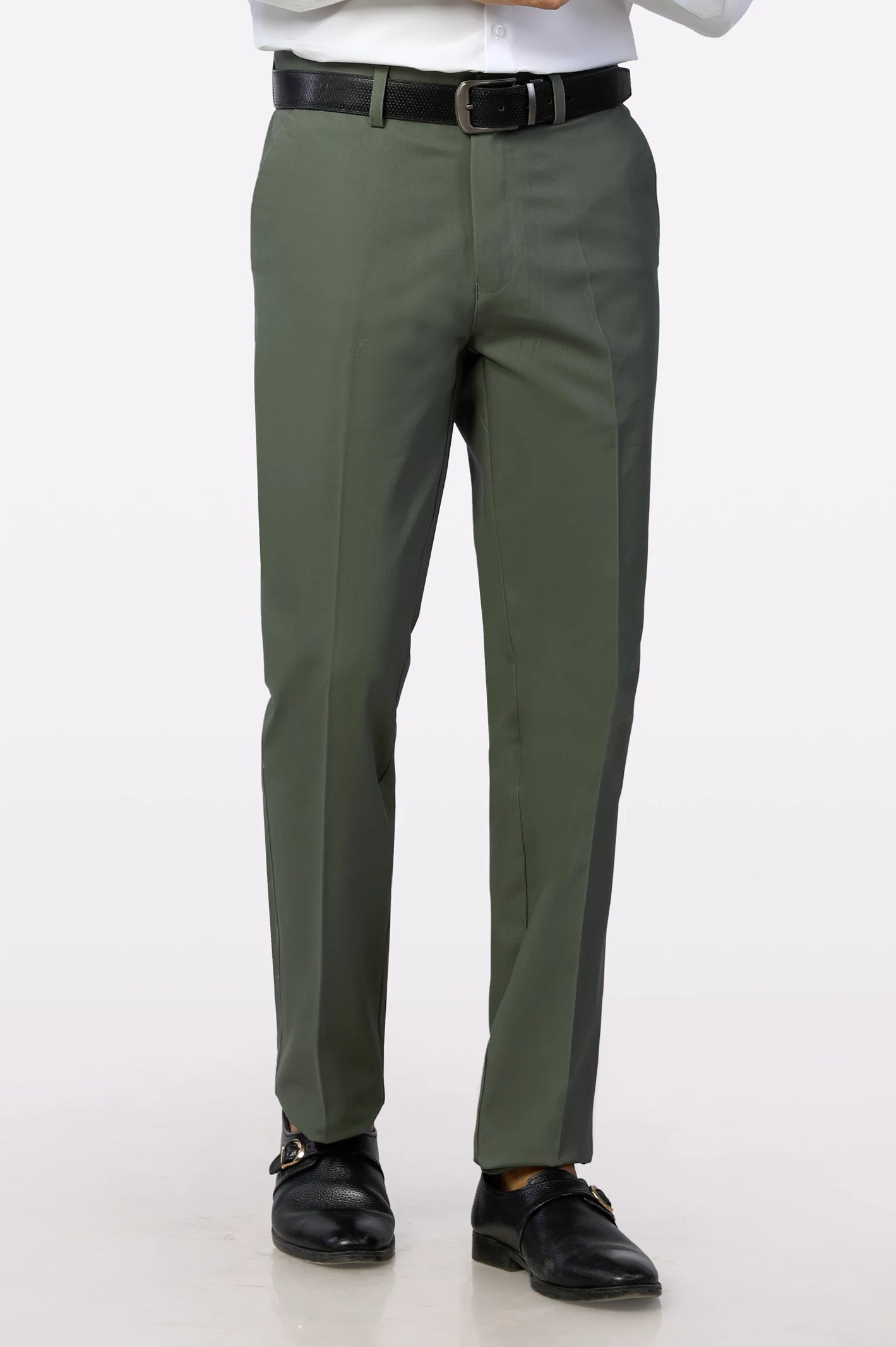 Heather Green Regular Fit Cotton Trouser
