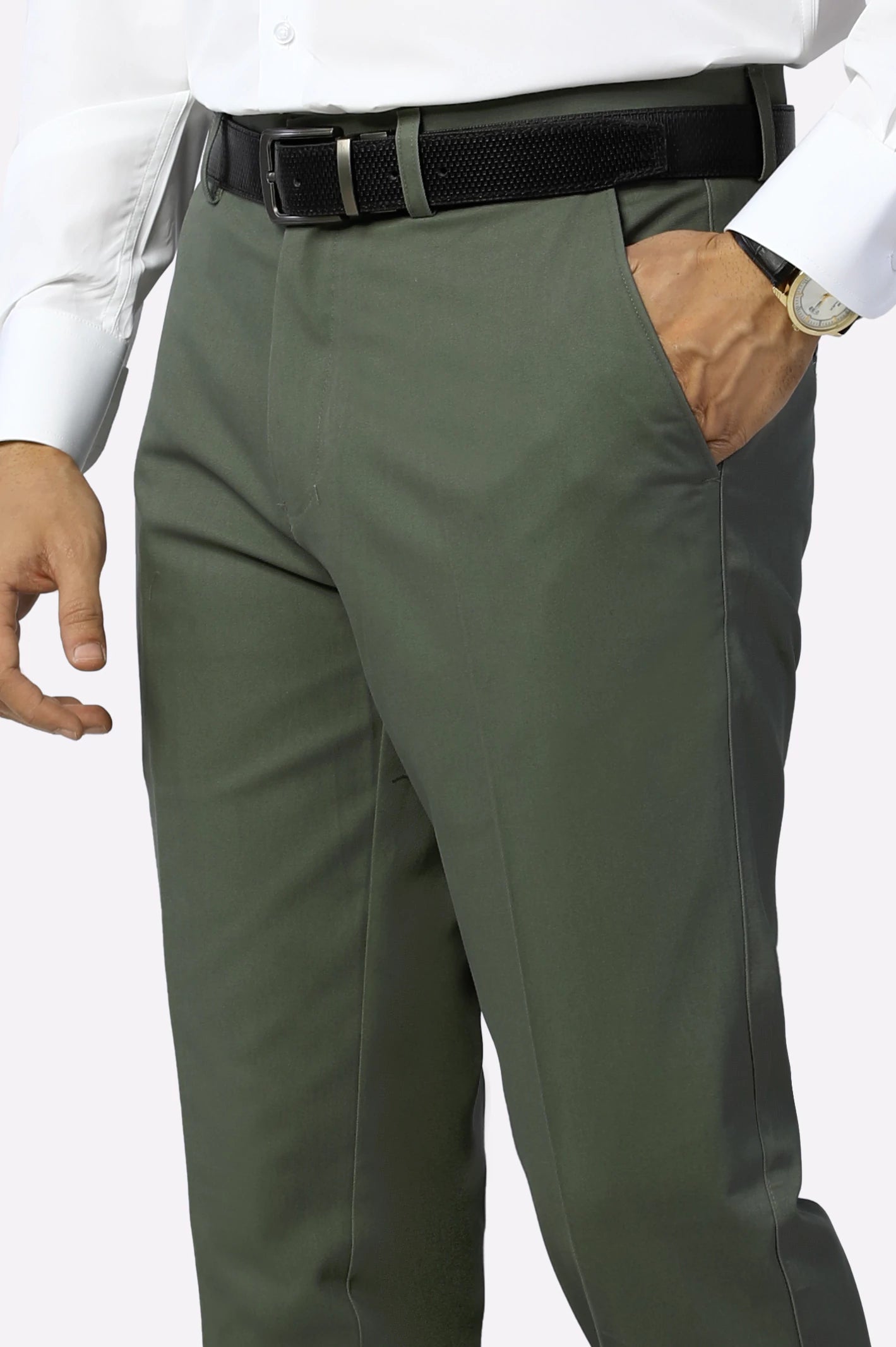 Heather Green Regular Fit Cotton Trouser - Image 2