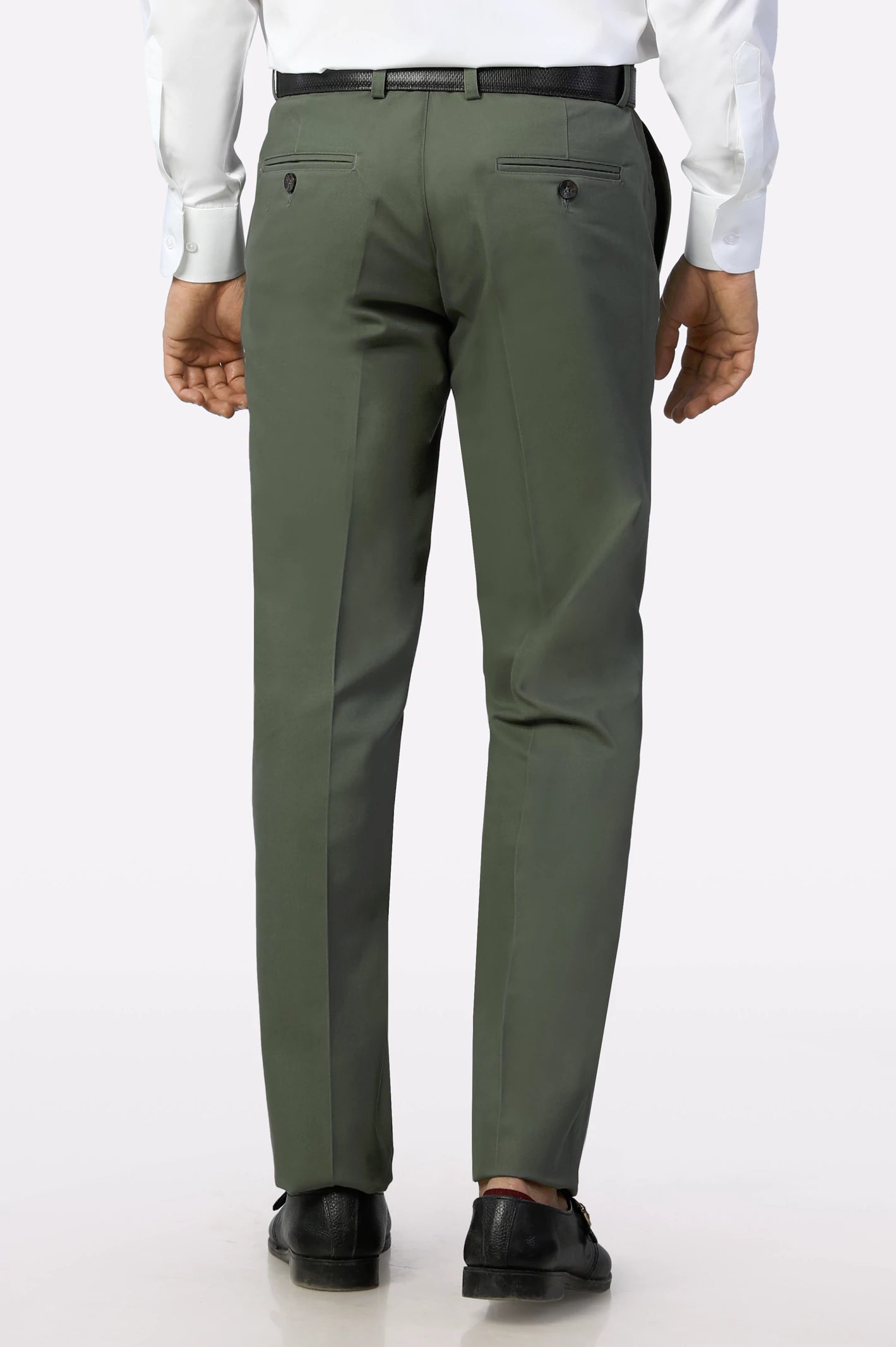 Heather Green Regular Fit Cotton Trouser - Image 3