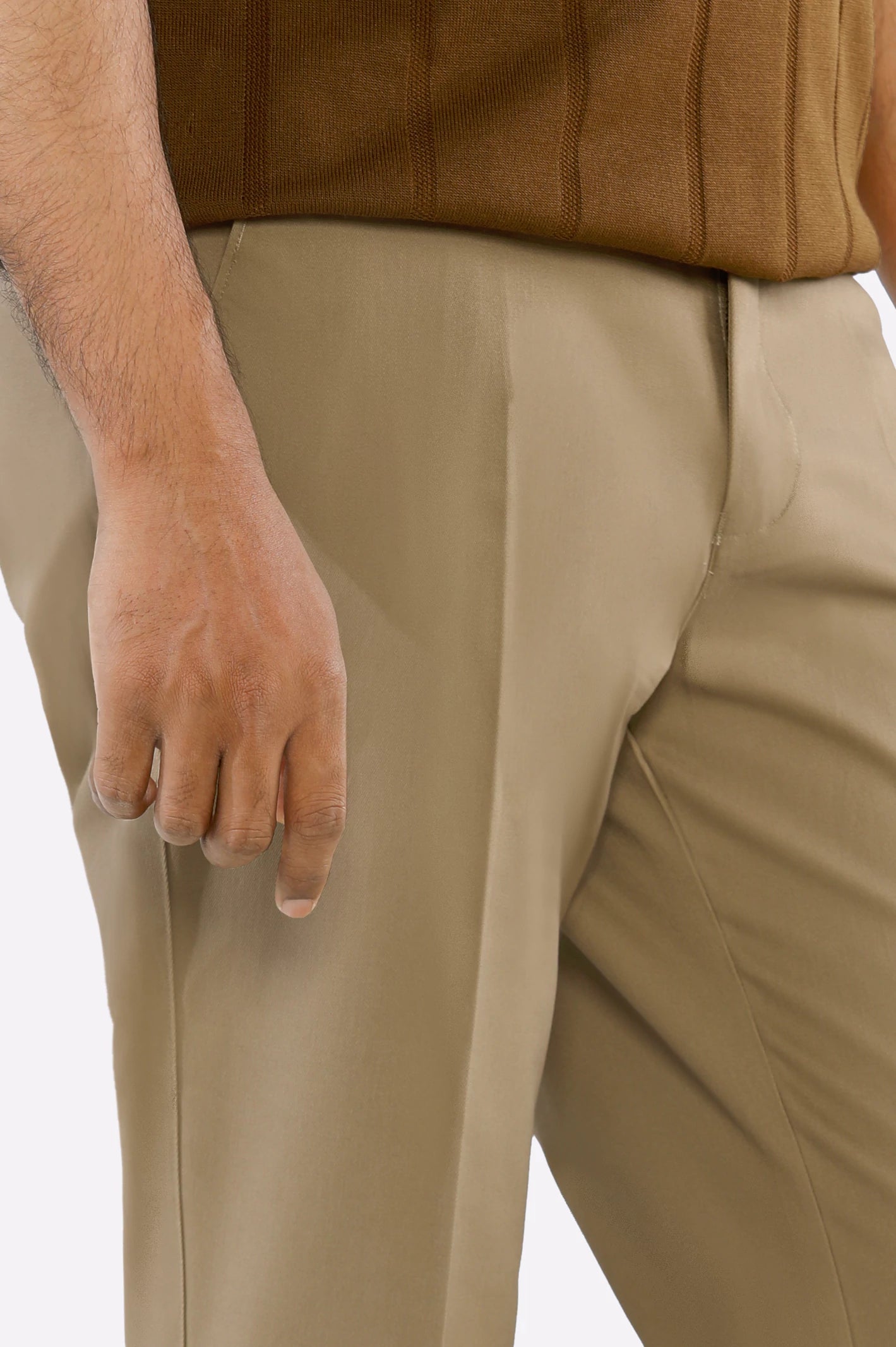 Khaki Smart Fit Cotton Trouser - Image 2