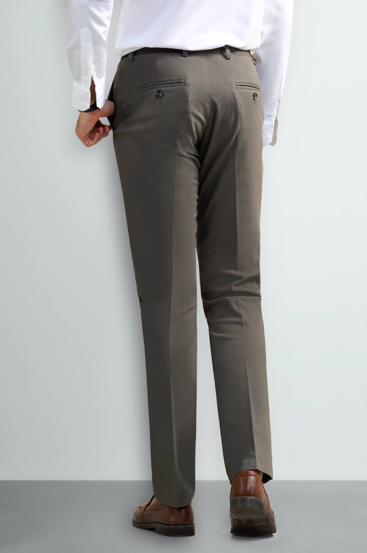 Dark Olive Smart Fit Cotton Trouser - Image 3