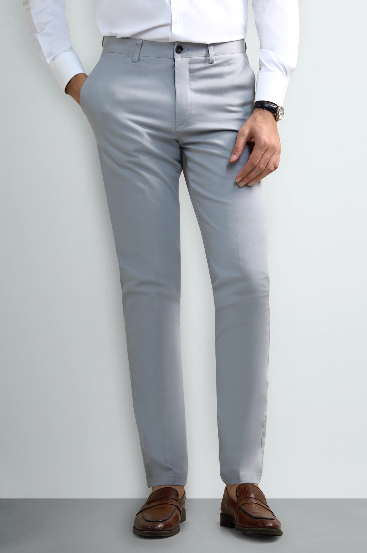 Silver Smart Fit Cotton Trouser