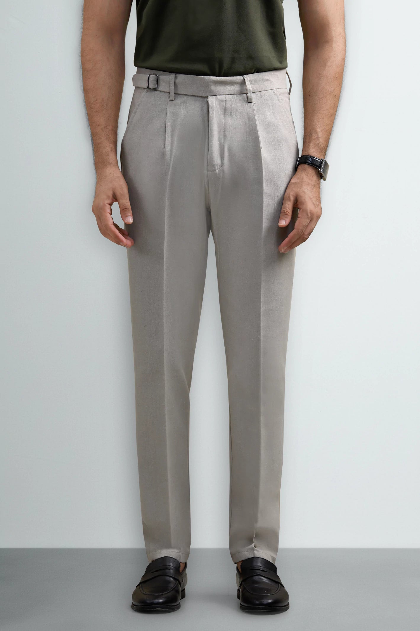 Off White Slim Fit Cotton Linen Pants