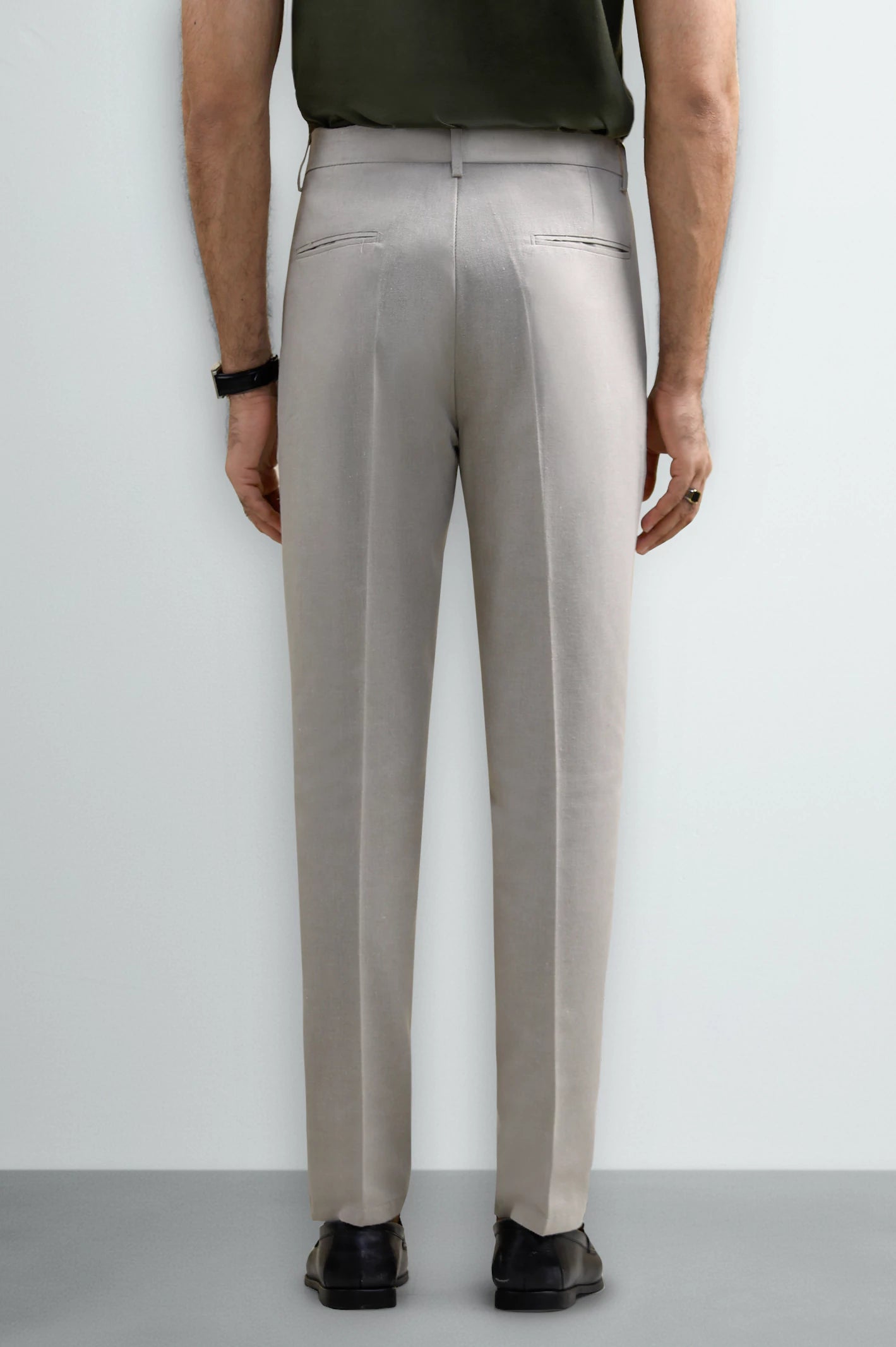 Off White Slim Fit Cotton Linen Pants - Image 3